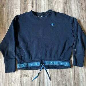 Under Armour Project Rock Crewneck Cropped Athletic Sweatshirt in Blue Size Med